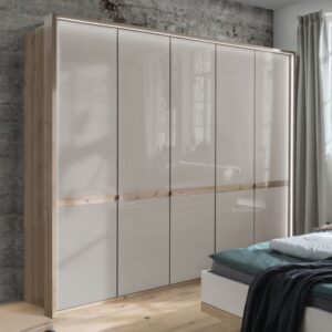 Skriňa BARCELONA s 5 krídlovými sklenenými dverami vo farbe champagne