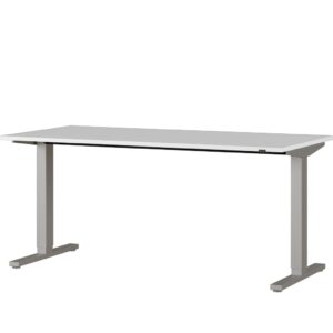 Písací stôl 4242-583 v svetlosivej farbe so strieborným kovovým rámom а elektrickým výškovým nastavením (na najnižšom bode 73 cm)