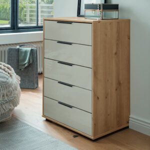 Komoda MONACO s 5 zásuvkami, korpus v dekore dub bianco, fronty vo farbe champagne