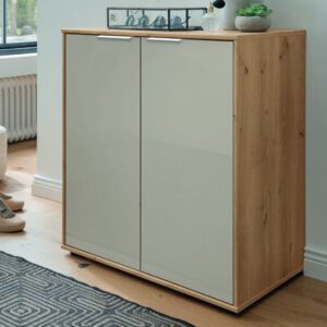 Komoda MONACO s 2 dvierkami, korpus v dekore dub bianco, čelá zásuviek vo farbe champagne