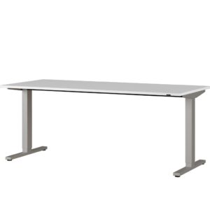Písací stôl 4244-583 v svetlosivej farbe so strieborným kovovým rámom а elektrickým výškovým nastavením (na najnižšom bode 73 cm)