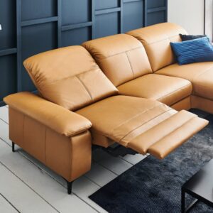 Relaxačná sedačka, žltá koža, od WESTFALEN (Nemecko): motorizované polohovacie kreslo (recliner)