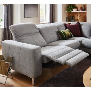 Rohová sedačka, relax, sivá látka, od WESTFALEN (Nemecko): motorizované polohovacie kreslo (recliner)