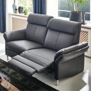 Modulárna sedačka s funkciou relax, čierna koža, od WESTFALEN (Nemecko): motorizované polohovateľné kreslo (recliner) v čiastočne rozloženej polohe