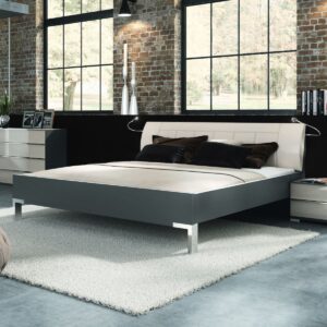Minimalistická posteľ LOFT 200x200, nízky rám 43 cm, rám havanna, čalúnené čelo magnólia