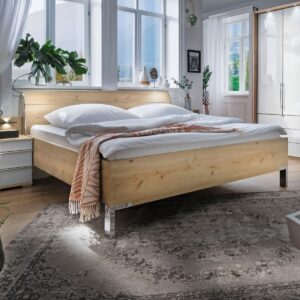 Minimalistická posteľ LOFT s dreveným čelom a štandardným rámom 48 cm v dekore dub bianco