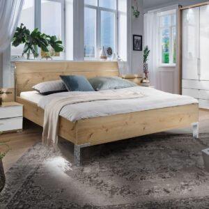 Minimalistická postel LOFT s nízkym rámom 43 cm a dreveným čelom v dekore dub bianco