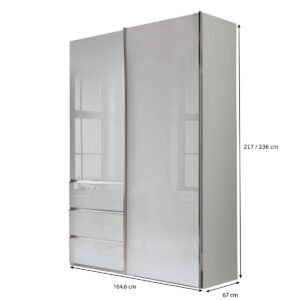 Rozmery 2-dverovej posuvnej skrine so zásuvkami MALIBU, šírka 164,6 cm, výška 217 alebo 236 cm, hĺbka 67 cm