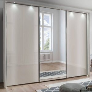Skriňa MONACO s champagne sklom, zrkadlom, paspartovým rámom a LED osvetlením – 3 dvere