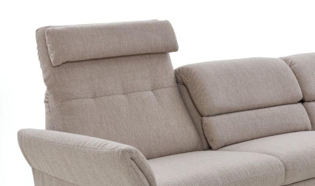 Béžová sedačka v tvare L s polohovateľnou opierkou hlavy – detail
