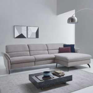 Sedačka v tvare L s veľkým longchair (102 cm) v sivej látke