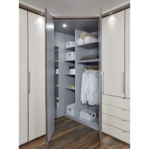 Otvorený rohový modul LOFT so sklenenými dverami vo farbe champagne