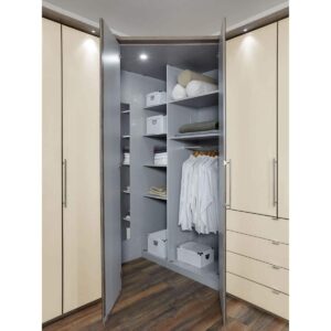 Otvorený rohový modul LOFT so sklenenými dverami vo farbe magnólia