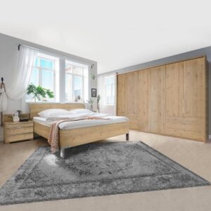 Spálňa LOFT v dekore dub bianco s posteľou a skriňou so zásuvkami