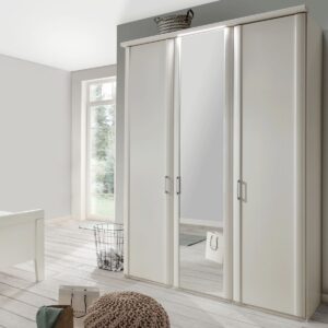 3-dverová šatníková skriňa BERN – biely lak, jedny zrkadlové dvere